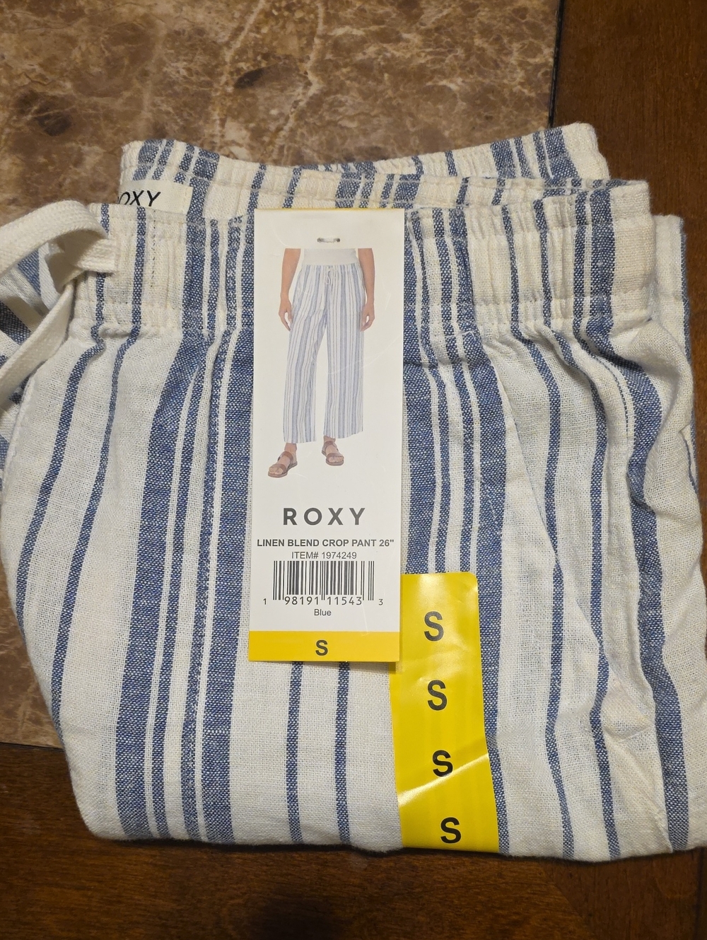 Roxy Blue and White Striped Linen-Blend Crop Pants